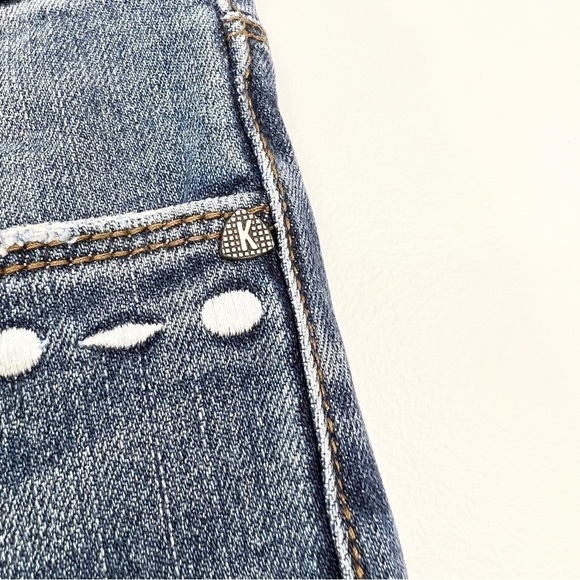 Kut from the Kloth Reese ankle straight cropped eyelet embroidered raw jeans 0 - Picture 7 of 15